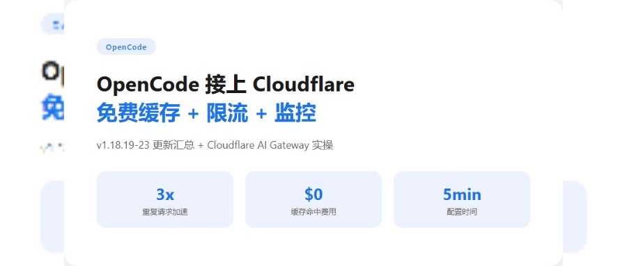 OpenCode 接上 Cloudflare：免费缓存 + 限流 + 监控 题图