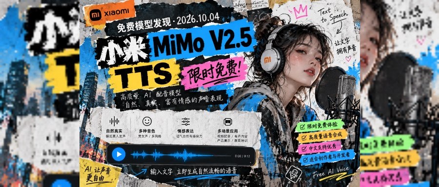 限时免费的 AI 配音模型MiMo V2.5 TTS  测试 封面